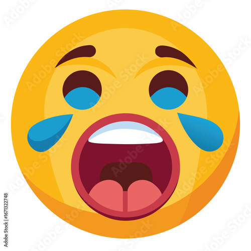 Loudly Crying Face Emoji Tears Streaming Down with Mouth Open in Despair