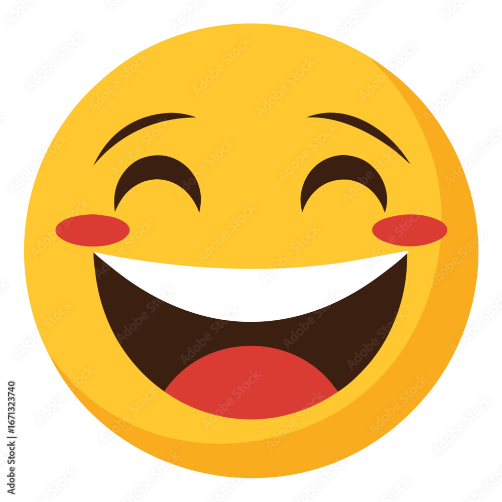 Obraz premium of a Laughing Yellow Emoji Face with Rosy Cheeks and Closed Eyes