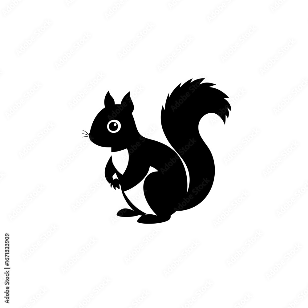 Obraz premium Black Silhouette of Squirrel Icon Holding Nut