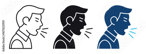 Cough  icon set, vector pictogram of flu or coronavirus symptom. Common cold, cough, flu icon. Vector illustration .