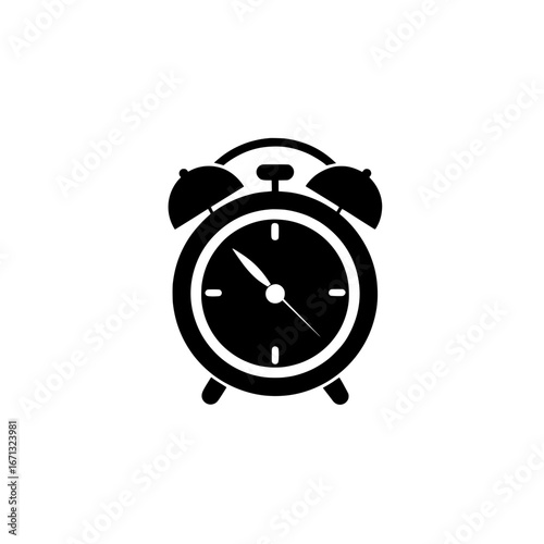 Black Silhouette of Alarm Clock Icon on White Background
