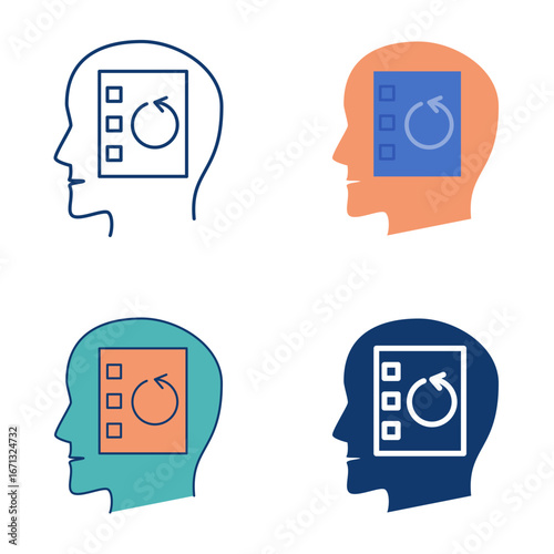 Obsessive compulsive disorder flat and line icon set