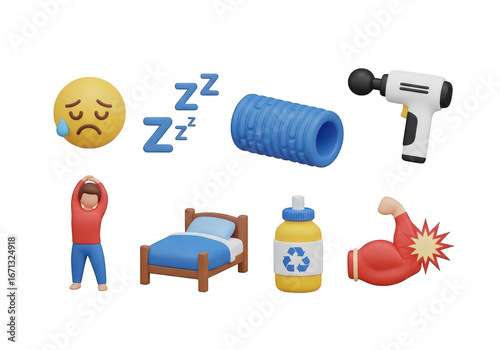 3d icon of 3d icons related to health, wellness, and fitness isolated on transparent background