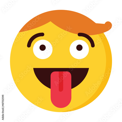 Playful Yellow Emoji Sticking Out Tongue and Showing Light Brown Hair Bangs