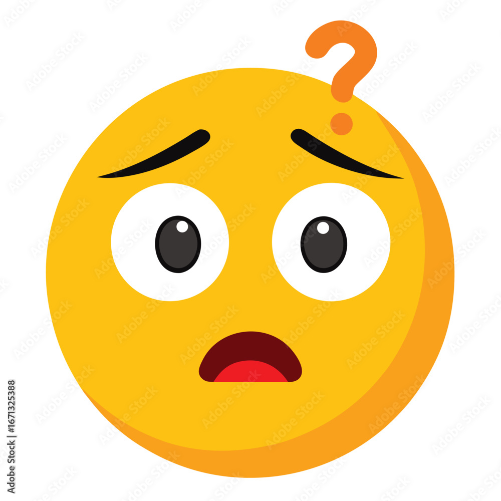 Fototapeta premium Questioning Face Emoji with Orange Question Mark Expression of Confusion and Doubt