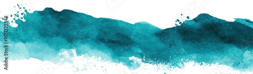 Teal watercolor paint stroke on white background