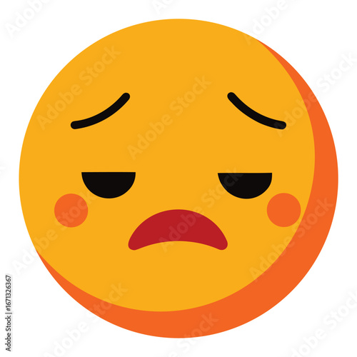 Sad Face Emoji with Downcast Eyes and Frowning Red Mouth Illustration