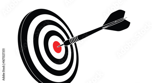 Perfectly aimed dart hitting bullseye on target board symbolizing business success and achievement
