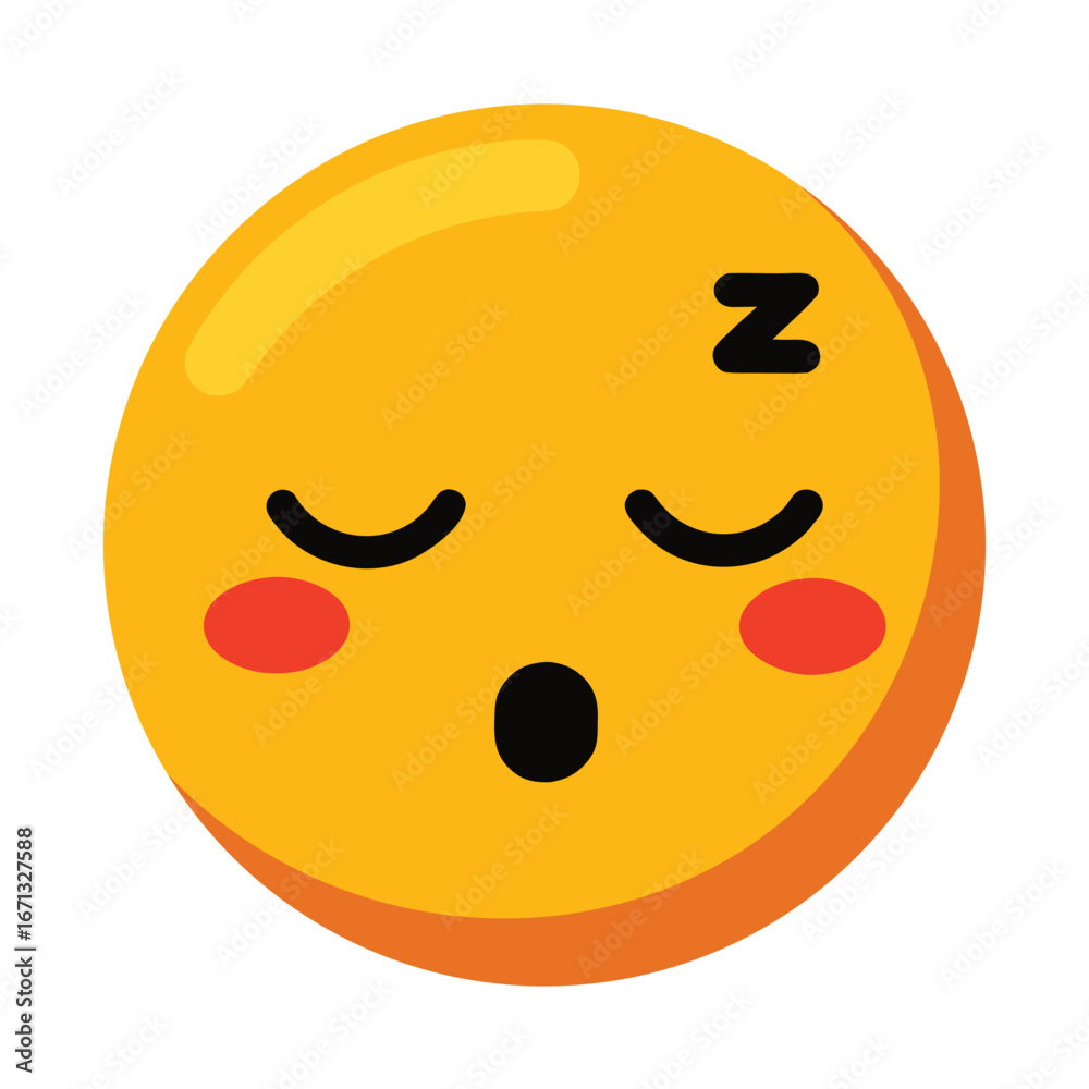 Obraz premium Sleeping Emoji with Z on Head, Eyes Closed, Red Cheeks and Open Mouth