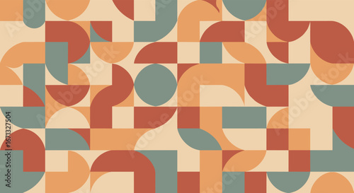 Modern geometric abstract pattern with warm retro colors and smooth curves for design projects