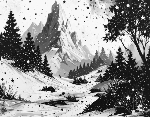 Monochrome natural world illustration 01
