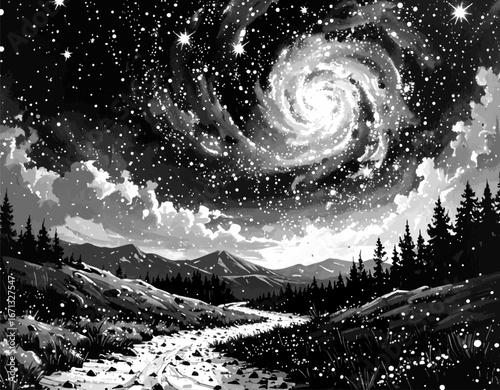 Monochrome natural world illustration 02