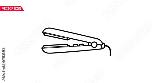 Open Hair Straightener Outline Icon with Cord
