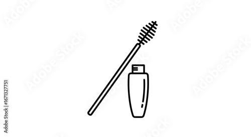 Simple Black Line Art Mascara and Brush Icon