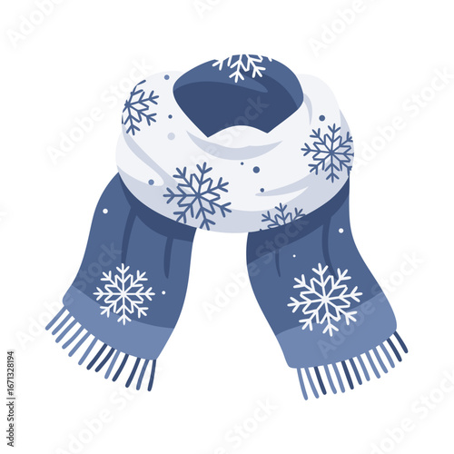 Blue Winter Scarf with White Snowflake Pattern Vector Design