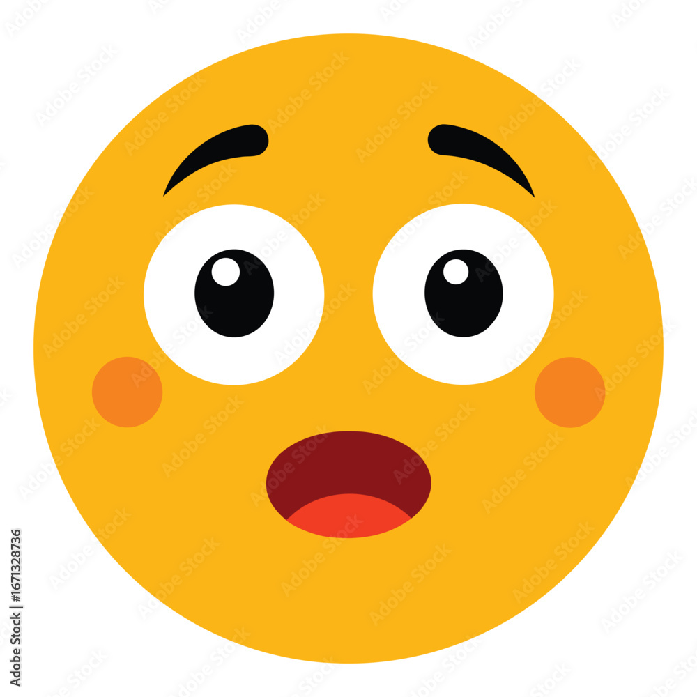 Fototapeta premium Surprised Emoticon with Wide Eyes and Open Mouth Shocked Yellow Face Cartoon