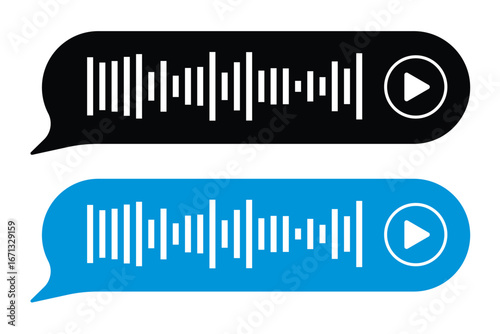 Media Player progress loading bar, play next, rewind fast forward buttons. Templates of music playback panel interface. Sound waves or voice message. Mini-player, embeddable into websites in eps 10.