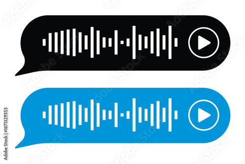 Media Player progress loading bar, play next, rewind fast forward buttons. Templates of music playback panel interface. Sound waves or voice message. Mini-player, embeddable into websites in eps 10.