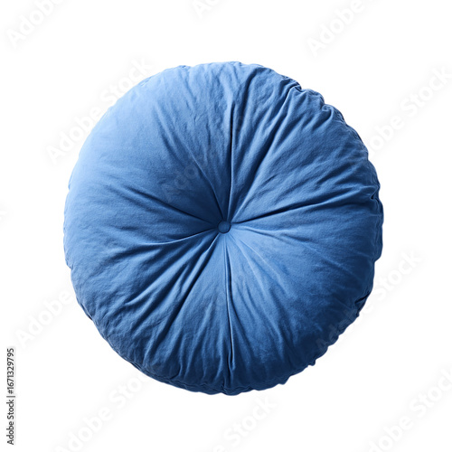 Blue round pillow on transparent background