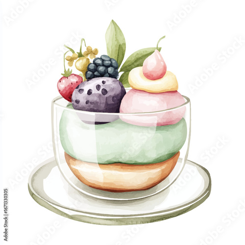 a cute Edible terrarium dessert in a clear glass