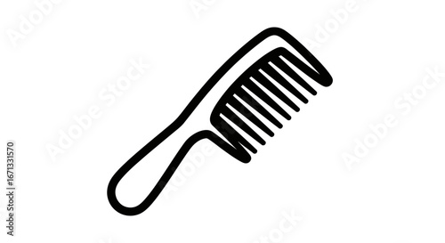 Black Outline Comb with Handle and Teeth