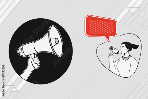 vector of megaphone and speech bubble representing communication and messaging