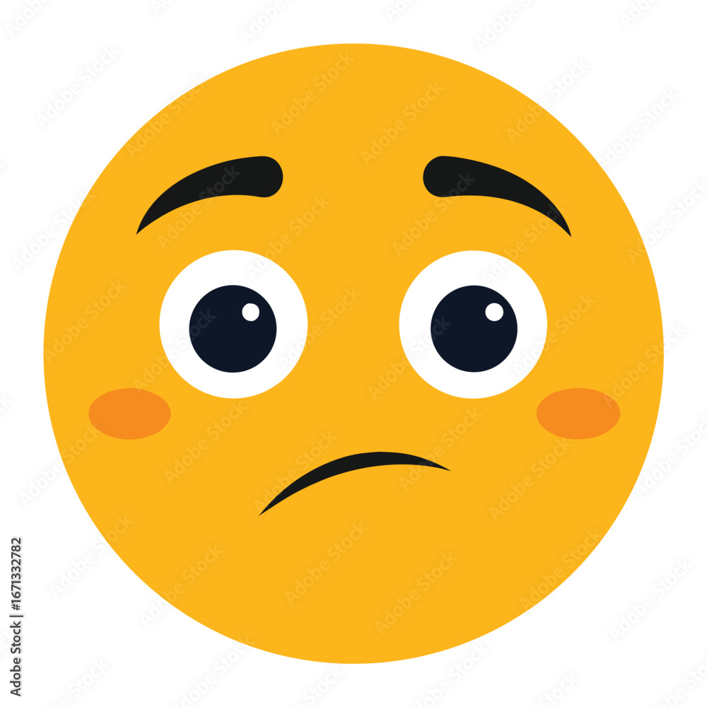 Fototapeta premium Yellow Emoji with Sad Face Expression, Arched Eyebrows, Round Cheeks, and Downcast Mouth