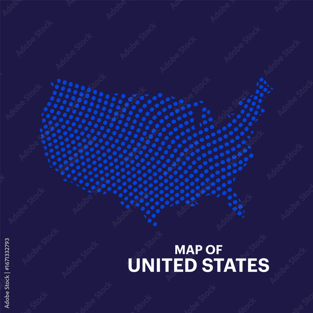 Obraz premium Creative style vector map of United States with lines. Simple dotted line art US map abstract vector illustration isolated on dark background - EPS 10