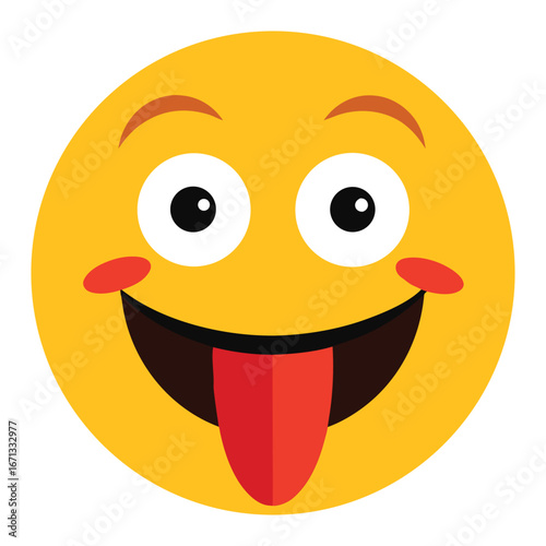 Yellow Smiley Face Sticking Out Tongue with Cheeks, Eyes, and Brown Eyebrows