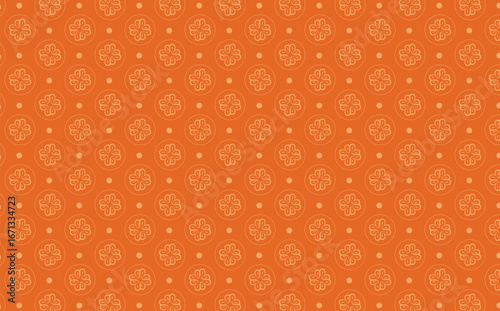 Elegant Floral Circle Repetitive Detailed Decorative Orange Background Pattern