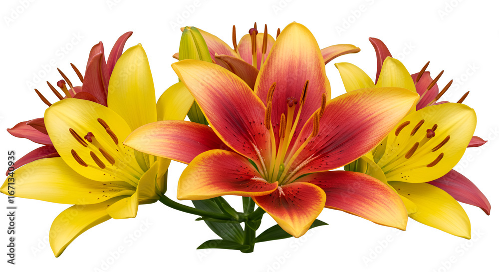 Obraz premium Vibrant Orange And Yellow Lily Flowers Blooming In Garden