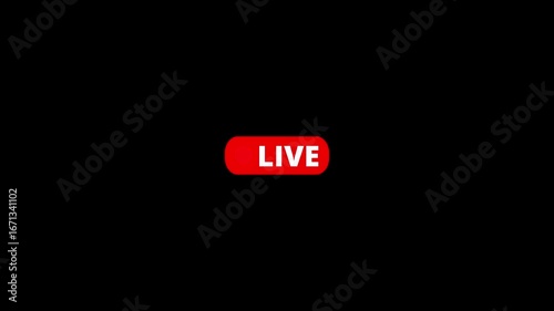 4k simple live streaming icon animation. Animated red button live streaming broadcast on a black background.
