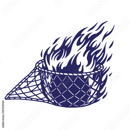 Burning net concept representing destruction or unwanted ideas for creative projects