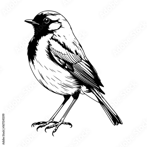 Black and white bird vector drawing, which can be used in retro or classic design projects. It works well for t-shirts, labels, and tattoos.