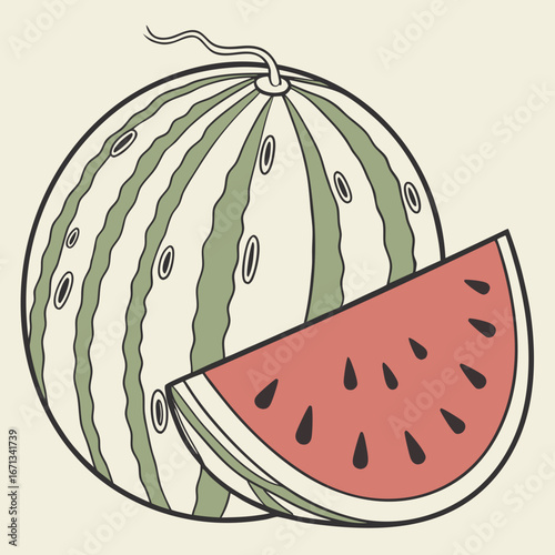 Fresh watermelon with a slice on a light background