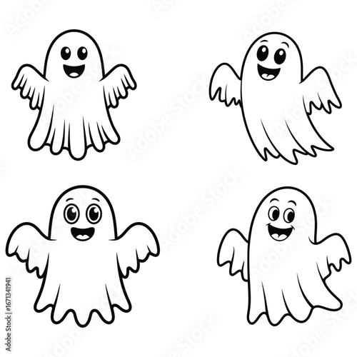 Spooky ghosts floating inside ornate picture frame Halloween colouring page design