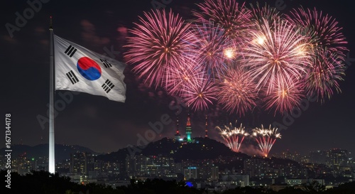South Korea Fireworks with National Flag