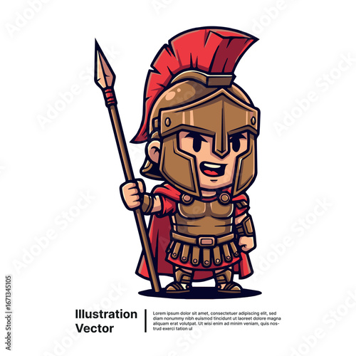 Chibi Spartan Warrior Illustration Cartoon Character Ready for Battle