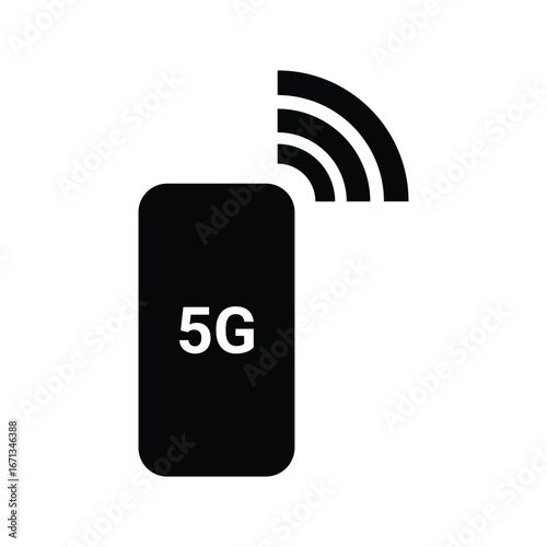 Smartphone Silhouette Vector with 5G Signal – Black Isolated Design on White Background