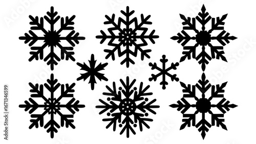 set of snowflake black silhouette  vector,christmas snowflake icon set