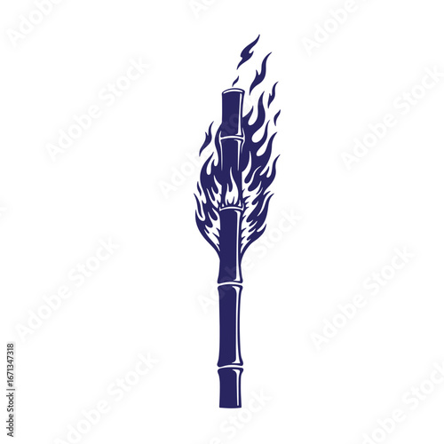 Elegant illustration of bamboo stalk engulfed in flames against a white background