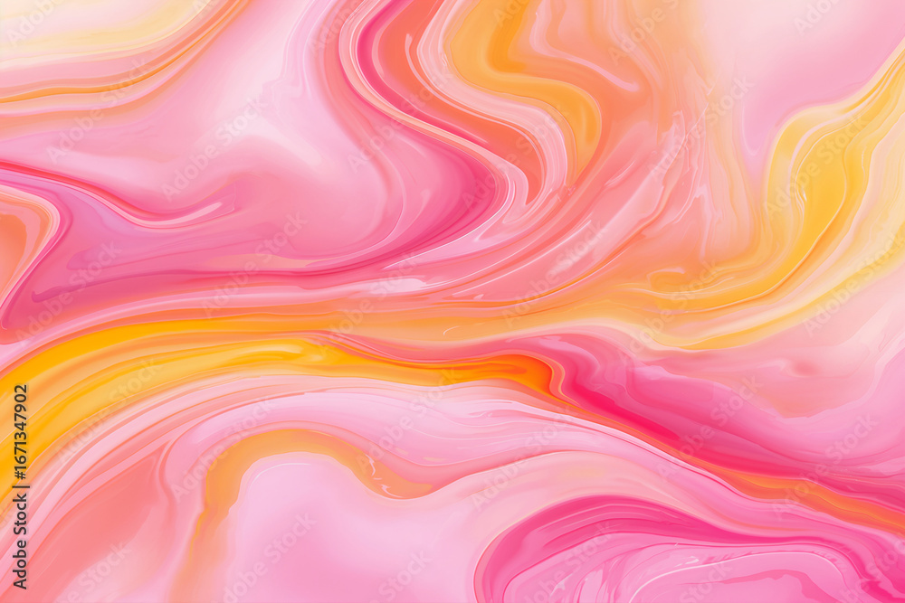Fototapeta premium Swirling pink and orange liquid abstract background paint