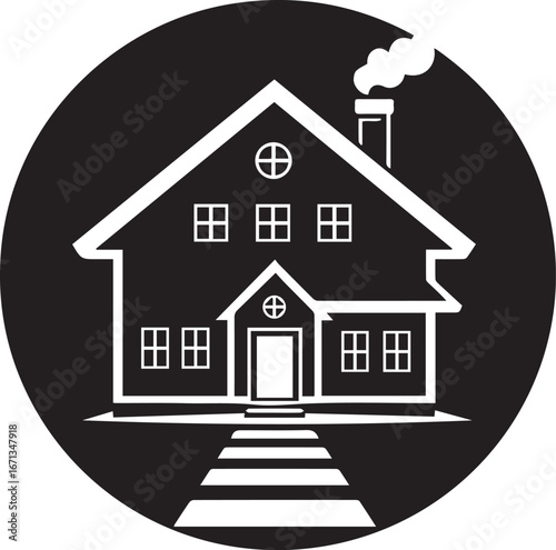 Black and White Silhouette of a House with Smoke Coming from Chimney home building