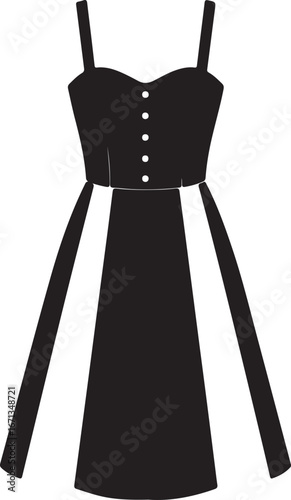 Black silhouette of a sleeveless dress with a sweetheart neckline and a flared skirt on a white background