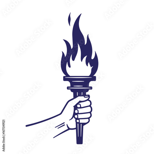 Hand holding a burning torch vector illustration representing freedom enlightenment and progress