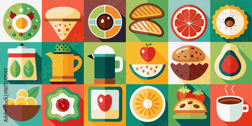 Flat design collage of various foods and drinks