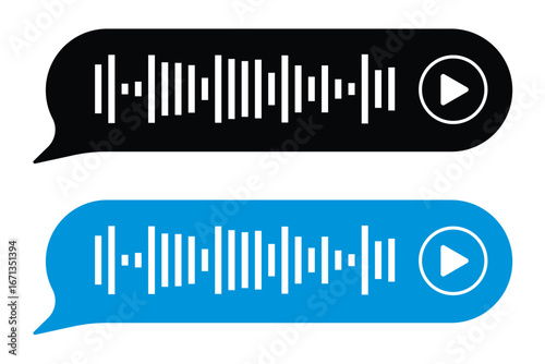 Voice message, audio chat interface and record play bubble, vector messenger playback. Voice message icon of microphone button and sound wave of recording listen in eps 10.