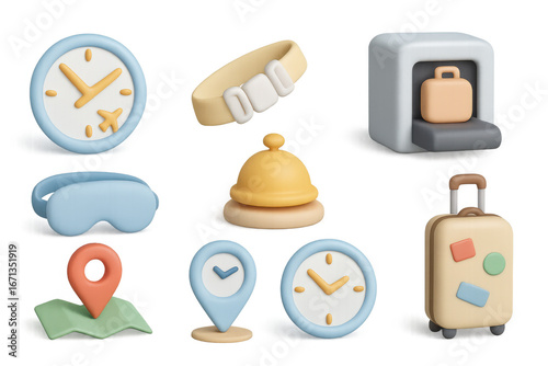 Charming travel icons collection in 3d style