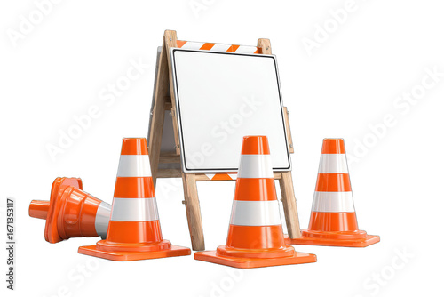 Roadwork barrier with cones and blank sign