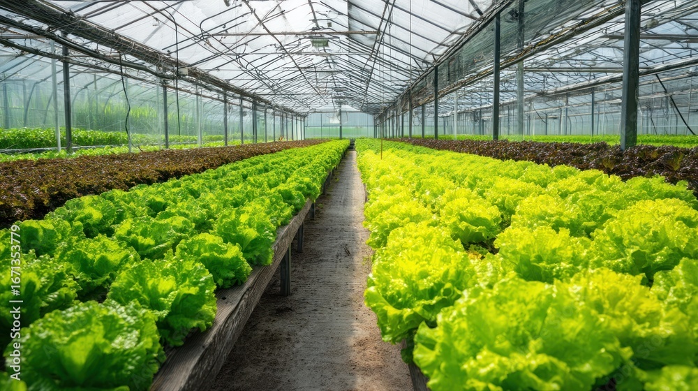 custom made wallpaper toronto digitalGreenhouse interior showing rows of fresh lettuce plants in agricultural environment